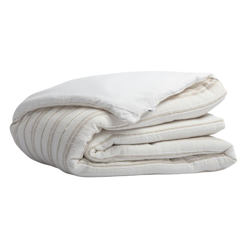 Chemin de lit 90x200cm coton tissage texturé coloris blanc rayé beige - TITOUAN