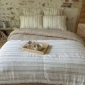 Chemin de lit 90x200cm coton tissage texturé coloris blanc rayé beige - TITOUAN