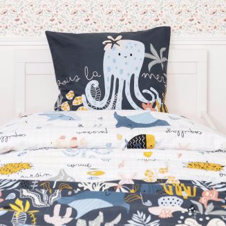 NEMO - Parure de Lit Imprimé Océan Housse de Couette 200x200cm + 2 Taies d'Oreiller
