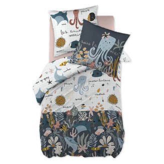 NEMO - Parure de Lit Imprimé Océan Housse de Couette 200x200cm + 2 Taies d'Oreiller