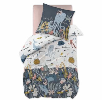 NEMO - Parure de Lit Imprimé Océan Housse de Couette 140x200cm + 1 Taie d'Oreiller