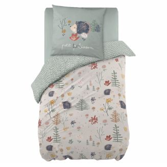 GEDEON - Parure de Lit Imprimé Hérisson Housse de Couette 140x200cm + 1 Taie d'Oreiller