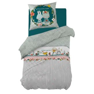 MIDEA - Parure de Lit Coton Motif Fleuri Housse de Couette 140x200cm + Taie d'Oreiller