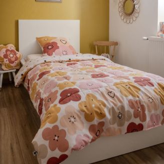 Couette imprimée 140x200cm + 1 taie d'oreiller 63x63cmcoton motif floral seventies - BARBAFLEUR