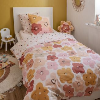 Parure de Lit Imprimé Floral Housse de Couette 140x200cm + 1 Taie d'Oreiller 63x63cm coton motif floral seventies - BARBAFLEUR