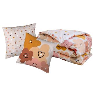 Parure de Lit Imprimé Floral Housse de Couette 240x220cm + 2 Taies d'Oreiller 63x63cm coton motif floral seventies - BARBAFLEUR