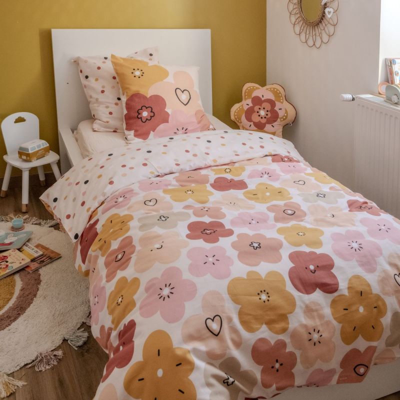 Parure de Lit Imprimé Floral Housse de Couette 240x220cm + 2 Taies d'Oreiller 63x63cm coton motif floral seventies - BARBAFLEUR
