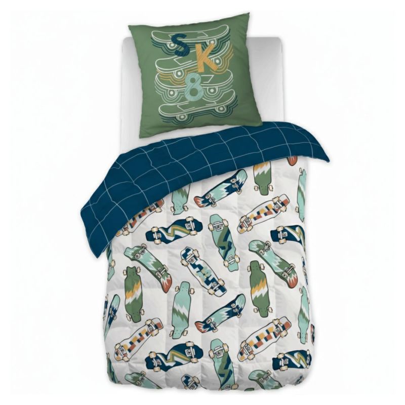 Couette imprimée 140x200cm + 1 taie d'oreiller 63x63cm coton motif stakeboard - STREET