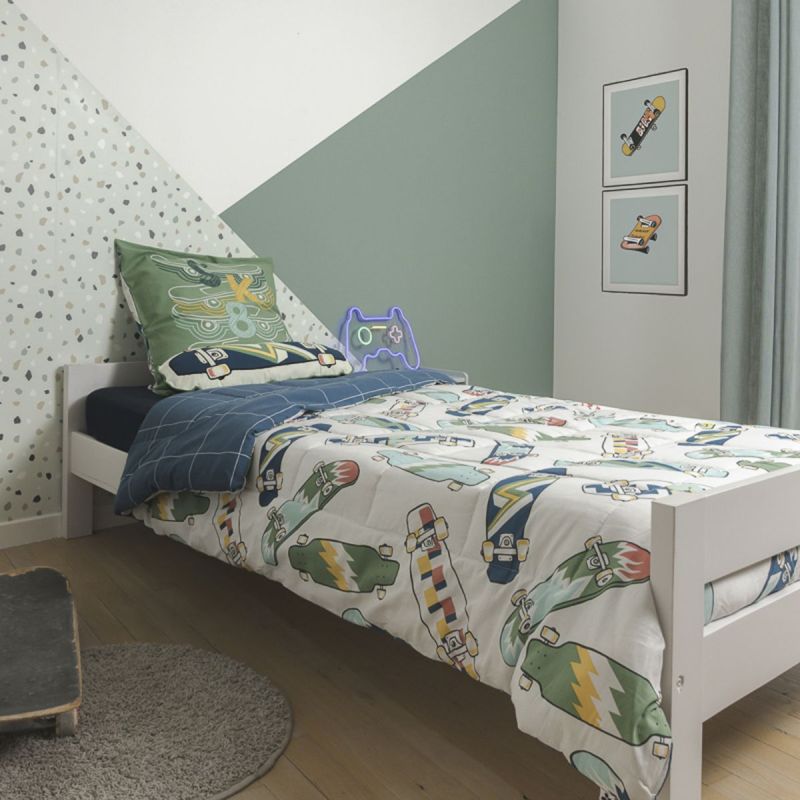 Parure de Lit Imprimé Floral Housse de Couette 140x200cm + 1 Taie d'Oreiller 63x63cm coton motif stakeboard - STREET