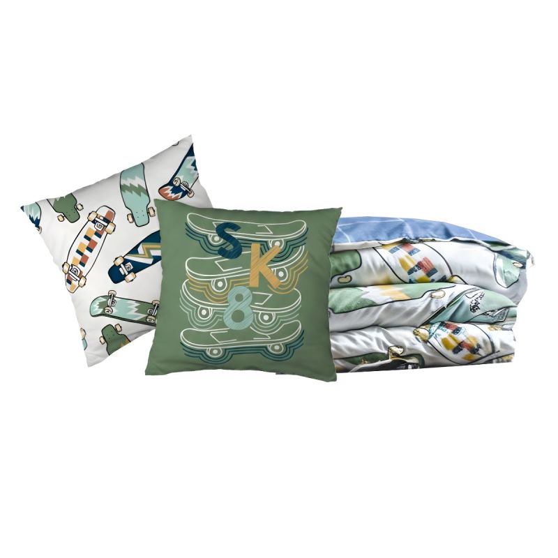 Parure de Lit Imprimé Floral Housse de Couette 240x220cm + 2 Taies d'Oreiller 63x63cm coton motif stakeboard - STREET