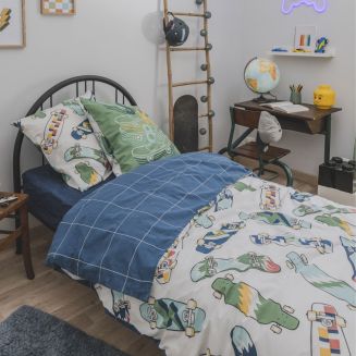 Parure de Lit Imprimé Floral Housse de Couette 240x220cm + 2 Taies d'Oreiller 63x63cm coton motif stakeboard - STREET