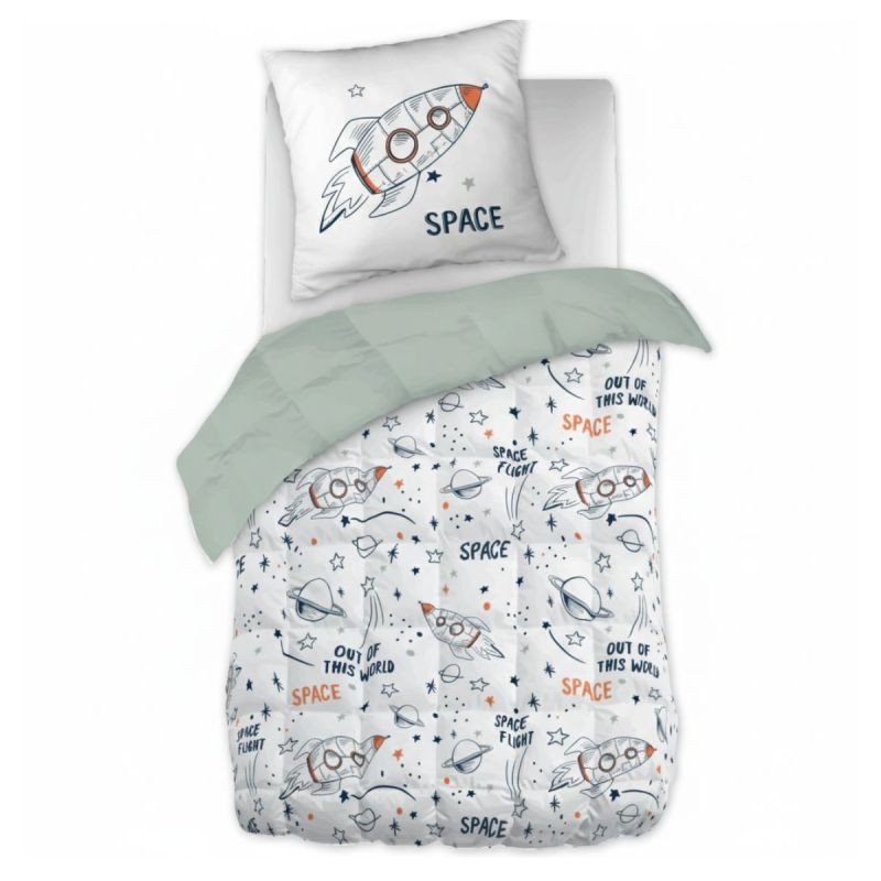 Couette imprimée 140x200cm + 1 taie d'oreiller 63x63cm coton motif Fusée - COMETE