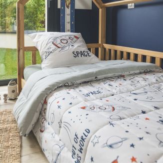 Couette imprimée 140x200cm + 1 taie d'oreiller 63x63cm coton motif Fusée - COMETE