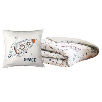 Parure de Lit Imprimé Floral Housse de Couette 140x200cm + 1 Taie d'Oreiller 63x63cm coton motif Fusée - COMETE