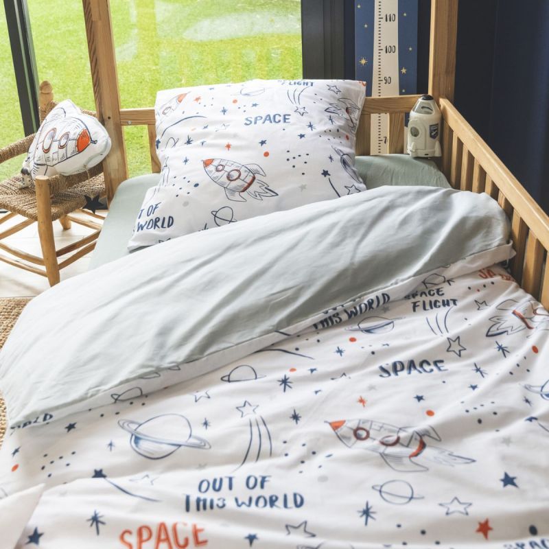 Parure de Lit Imprimé Floral Housse de Couette 140x200cm + 1 Taie d'Oreiller 63x63cm coton motif Fusée - COMETE