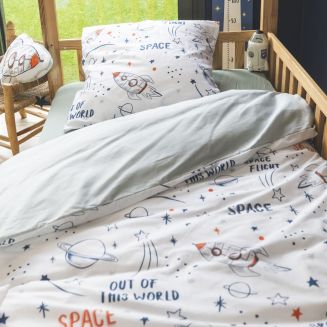 Parure de Lit Imprimé Floral Housse de Couette 200x200cm + 2 Taies d'Oreiller 63x63cm coton motif Fusée - COMETE