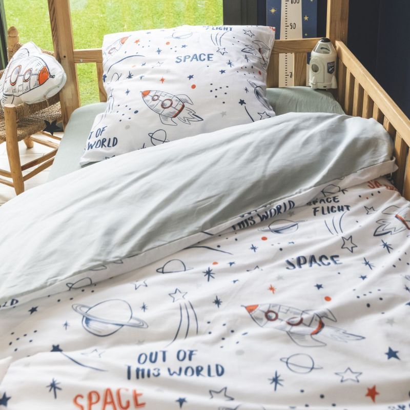 Parure de Lit Imprimé Floral Housse de Couette 240x220cm + 2 Taies d'Oreiller 63x63cm coton motif Fusée - COMETE
