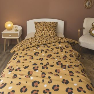 Parure de Lit Imprimé Floral Housse de Couette 200x200cm + 2 Taies d'Oreiller 63x63cm coton motif Léopard - KUMBA