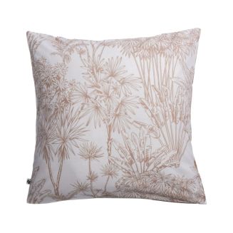 Taie d'oreiller 63x63cm coton coton imprimé feuillage blanc et sable - JAVEN