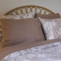 Taie d'oreiller 63x63cm coton coton imprimé feuillage blanc et sable - JAVEN