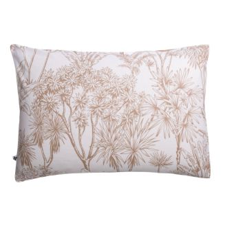 Taie d'oreiller 50x70cm coton imprimé feuillage blanc et sable - JAVEN