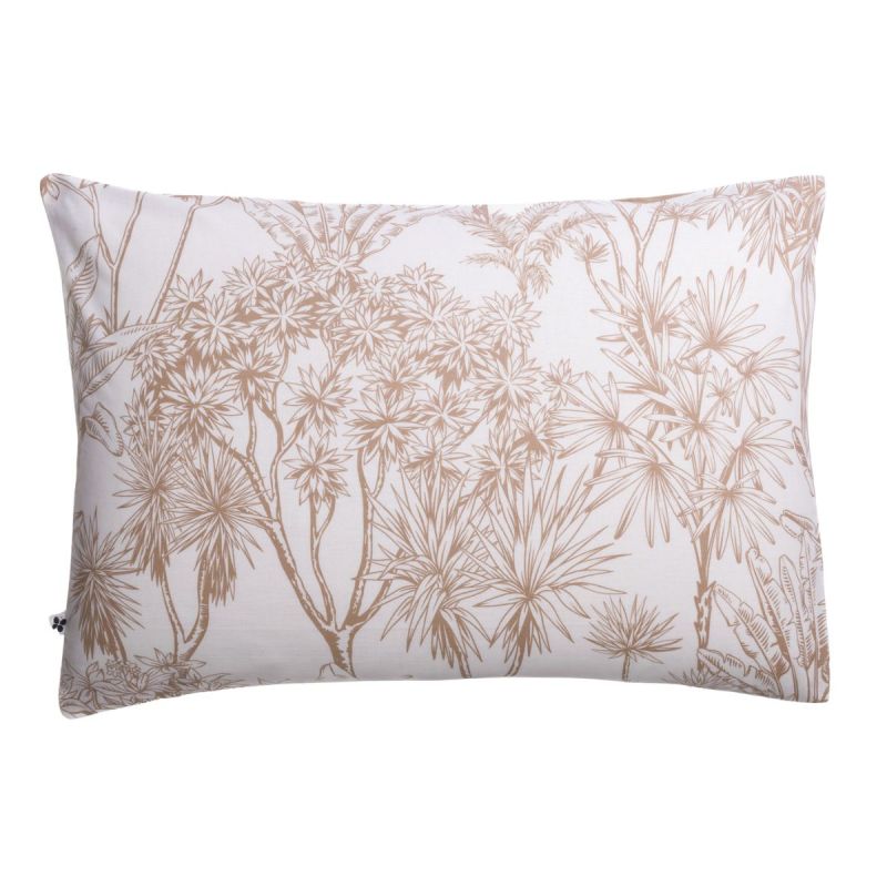 Taie d'oreiller 50x70cm coton imprimé feuillage blanc et sable - JAVEN