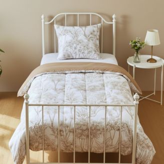 Couette imprimée 140x200cm + 1 taie d'oreiller 63x63cm coton imprimé feuillage blanc et sable - JAVEN