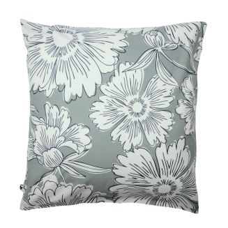 Taie d'oreiller 63x63cm coton imprimé recto floral verso rayé vert sauge et blanc - TAMIA