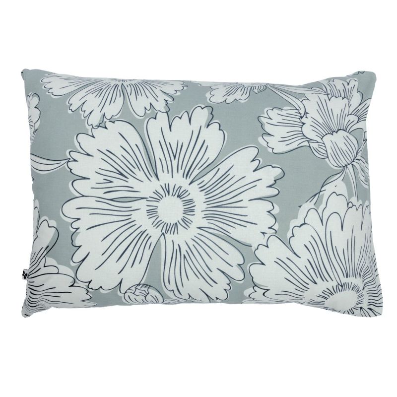 Taie d'oreiller 50x70cm coton imprimé recto floral verso rayé vert sauge et blanc - TAMIA