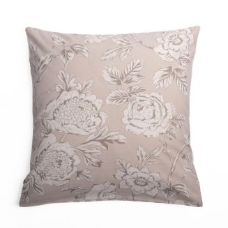 Taie d'oreiller 63x63cm coton coton imprimé recto floral verso rayé beige - COTTAGE