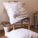 Taie d'oreiller 63x63cm coton coton imprimé recto floral verso rayé beige - COTTAGE