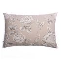Taie d'oreiller 50x70cm coton imprimé recto floral verso rayé beige - COTTAGE