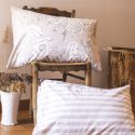 Taie d'oreiller 50x70cm coton imprimé recto floral verso rayé beige - COTTAGE