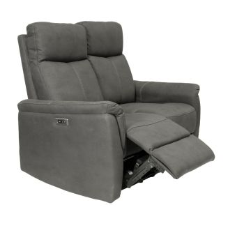 Canapé 2 places relax électrique tissu polyester imitation cuir gris foncé - GIACOMO