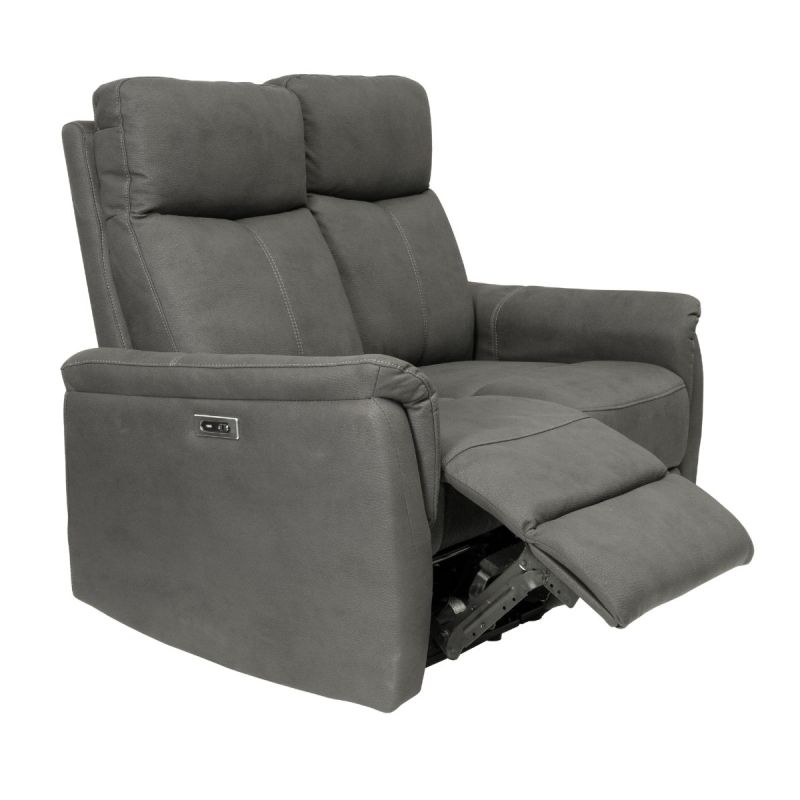 Canapé 2 places relax électrique tissu polyester imitation cuir gris foncé - GIACOMO