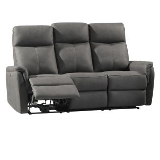 Canapé 3 places relax électrique tissu polyester imitation cuir gris foncé - GIACOMO