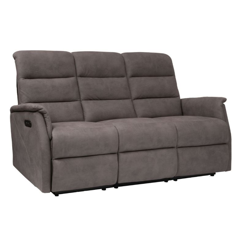 Canapé 3 places relax électrique tissu polyester imitation cuir gris-brun marbré - DONATELLO