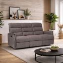 Canapé 3 places relax électrique tissu polyester imitation cuir gris-brun marbré - DONATELLO