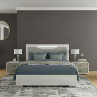 Ensemble Lit 160x200cm + 2 chevets blanc et imitation marbre - GENESIS