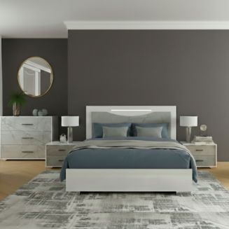 Ensemble Lit 140x190cm + 2 chevets + commode blanc et imitation marbre - GENESIS