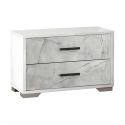 Ensemble Lit 160x200cm + 2 chevets + commode blanc et imitation marbre - GENESIS