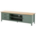 TINA - Meuble TV 1 Porte 2 Tiroirs Bois Ciré et Vert