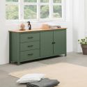 TINA - Buffet Bas 2 Portes 3 Tiroirs Bois Ciré et Vert