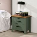 TINA - Chevet 2 Tiroirs Bois Ciré et Vert