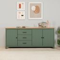 TINA - Buffet Bas 3 Portes 3 Tiroirs Bois Ciré et Vert