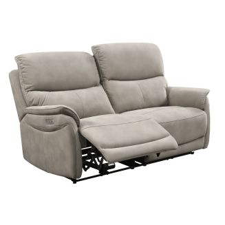Canapé 2,5 places relax électrique tissu polyester imitation peau gris clair - SULTAN
