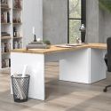 Bureau 138cm blanc laqué brillant avec plateau en chêne 38mm - GENIUS