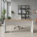 Bureau 160cm blanc laqué brillant avec plateau en chêne 38mm - GENIUS