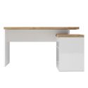 Bureau 138cm avec retour rangements blanc laqué brillant avec plateau en chêne 38mm - GENIUS