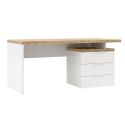 Bureau 160cm avec rangements blanc laqué brillant avec plateau en chêne 38mm - GENIUS